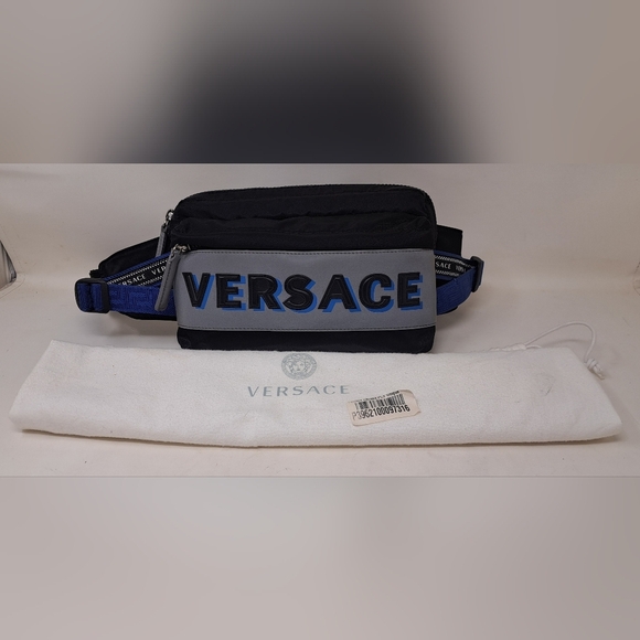 NWT Versace Reflective Logo Nylon Greca Strap Crossbody Belt Waist Bag Large - Picture 2 of 12